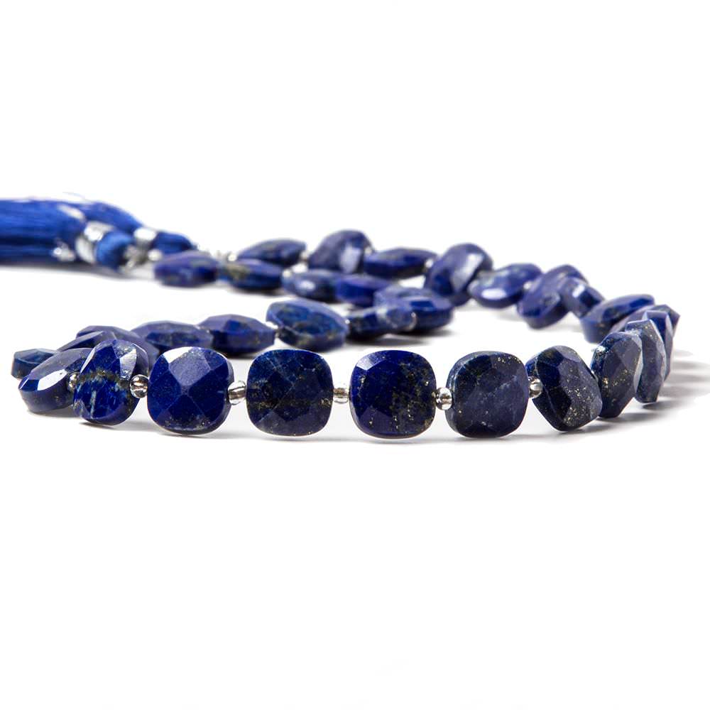 9-9.5mm Lapis Lazuli faceted pillow beads 14 inch 33 pieces - Beadsofcambay.com