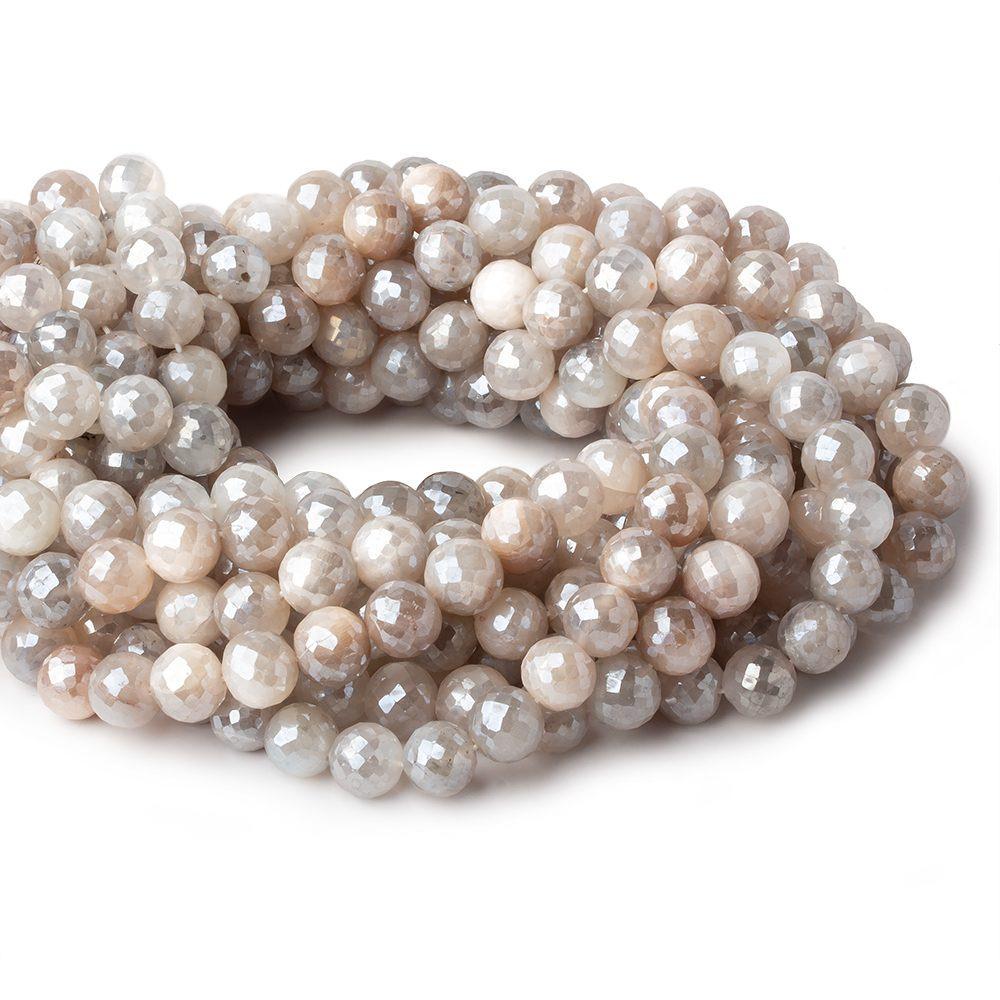 9-9.5mm Mystic White & Grey Moonstone faceted rounds 14 inch 40 beads AAA - Beadsofcambay.com