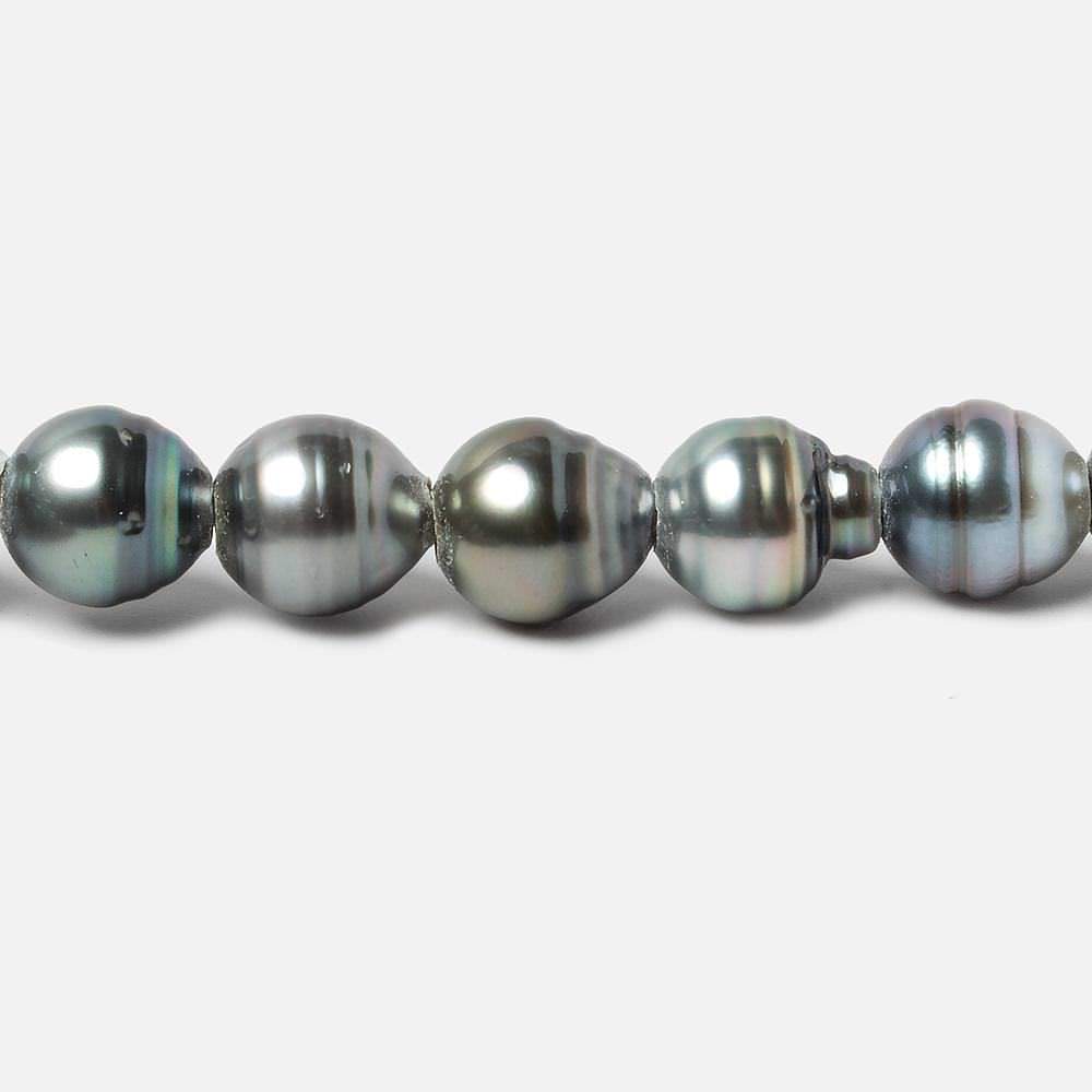 9-9.5mm Peacock Tahitian Large Hole Saltwater Ringed Pearls 4 inch 8 pieces - Beadsofcambay.com
