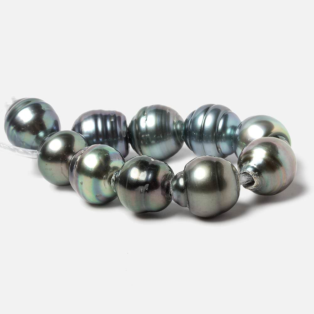 9-9.5mm Peacock Tahitian Large Hole Saltwater Ringed Pearls 4 inch 8 pieces - Beadsofcambay.com