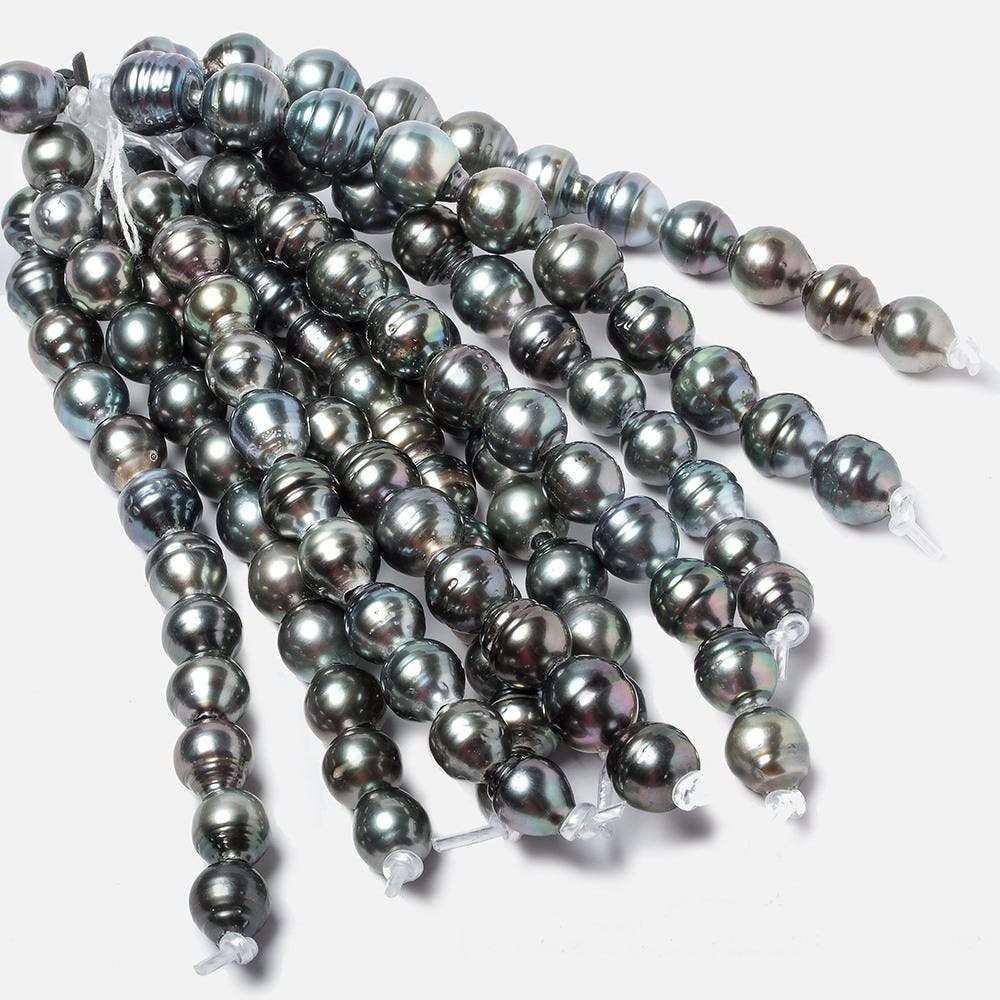 9-9.5mm Peacock Tahitian Large Hole Saltwater Ringed Pearls 4 inch 8 pieces - Beadsofcambay.com