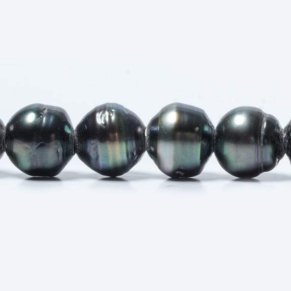 9-9.5mm Pistachio Silver Tahitian Saltwater Ringed Large Hole Pearls 10 pieces - Beadsofcambay.com