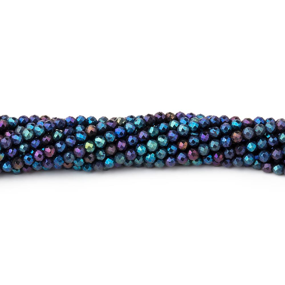 2mm Metallic Peacock Black Spinel Micro Faceted Rounds 13 inch 183 beads - BeadsofCambay.com