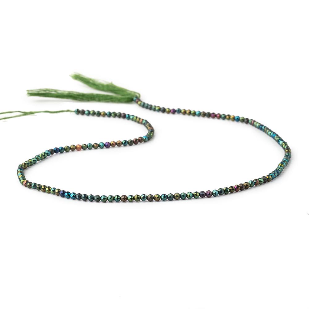 2mm Metallic Green Black Spinel Micro Faceted Rounds 13 inch 183 beads - BeadsofCambay.com