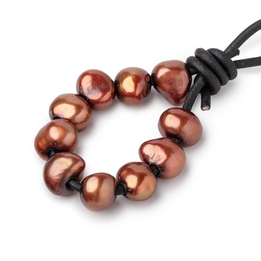 9.5-10.5mm Chestnut Brown Large Hole Baroque Pearls Set of 10 - Beadsofcambay.com