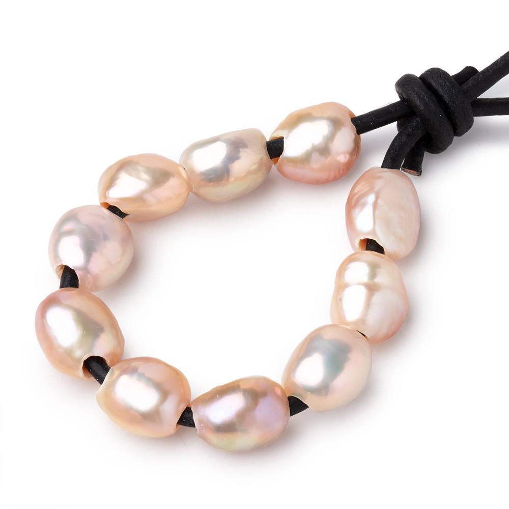 9.5-10.5mm Iridescent Pink Large Hole Baroque Pearls Set of 10 - Beadsofcambay.com