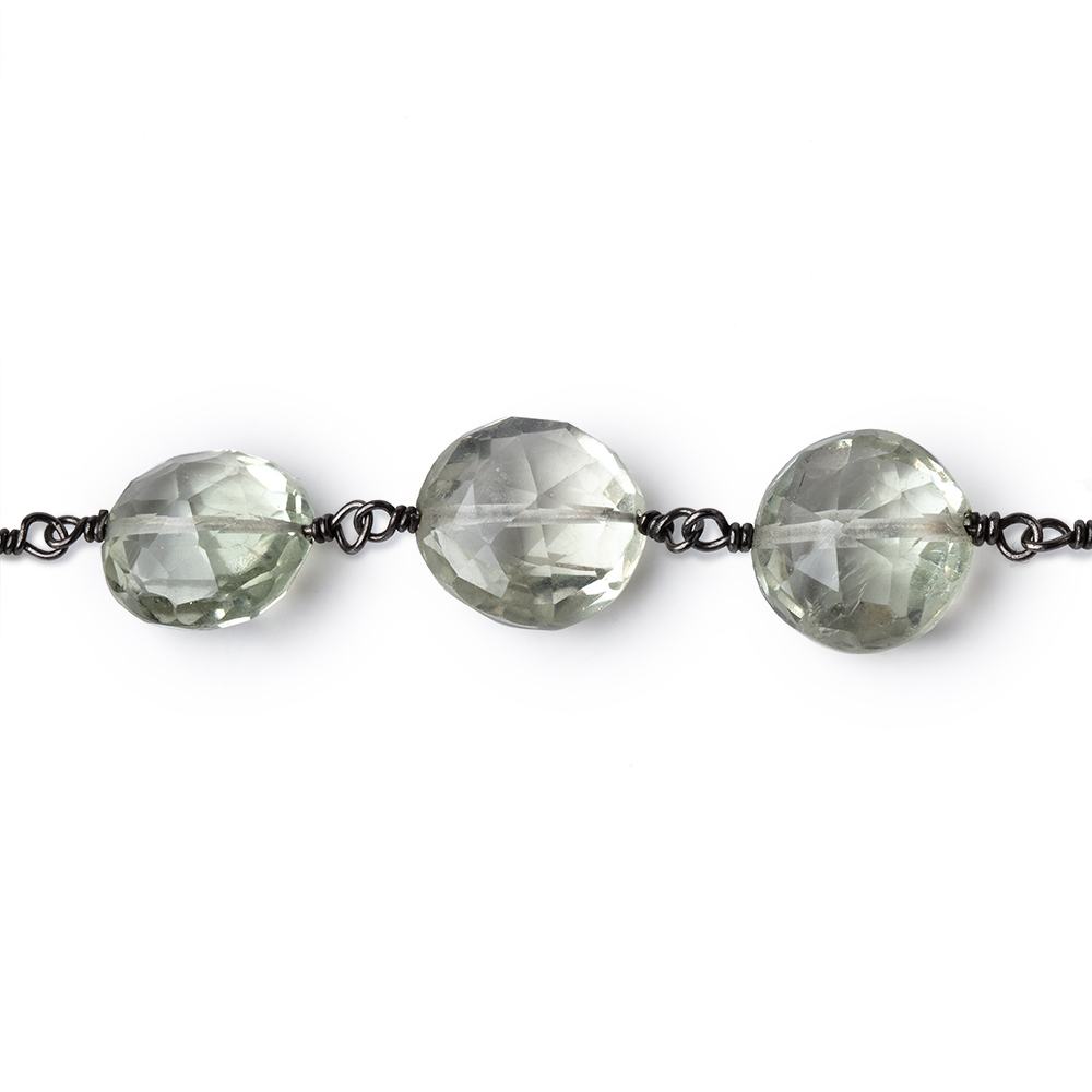 9.5-10.5mm Prasiolite Faceted Coin Beads on Black Gold over .925 Silver Chain - Beadsofcambay.com