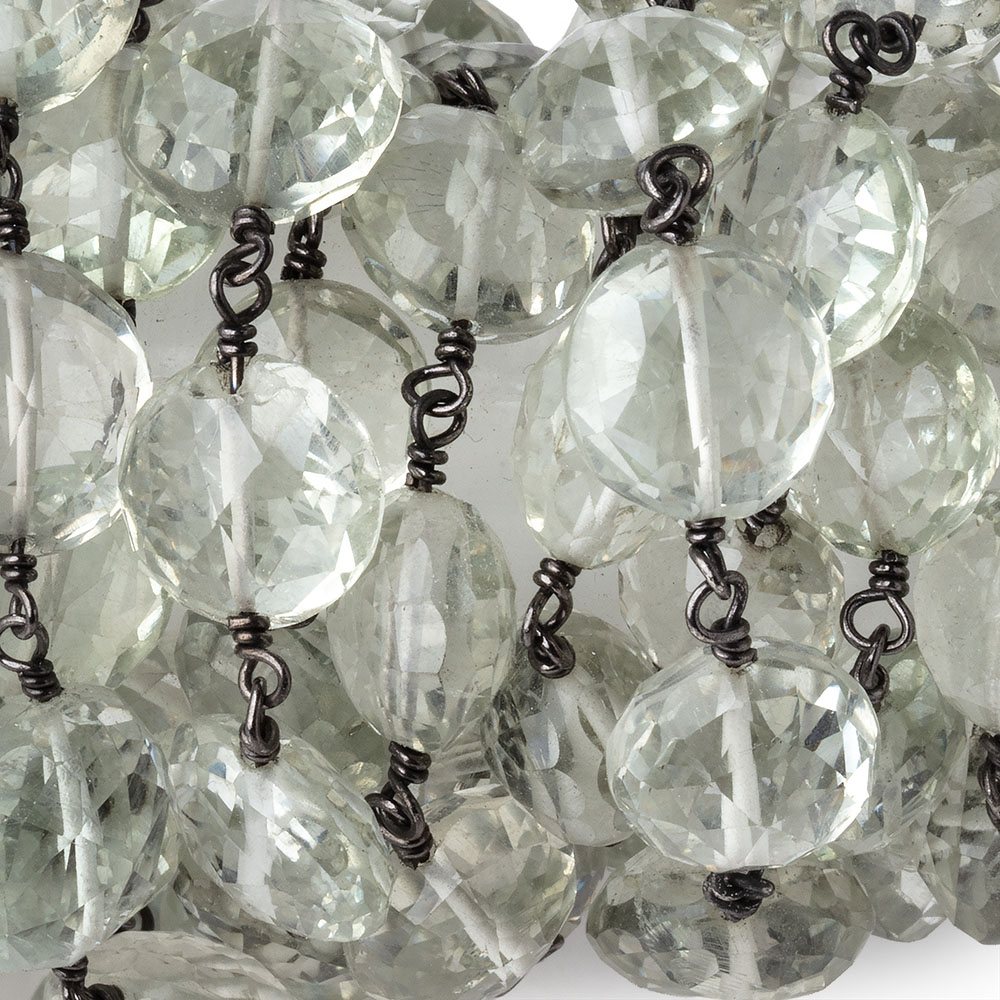 9.5-10.5mm Prasiolite Faceted Coin Beads on Black Gold over .925 Silver Chain - Beadsofcambay.com