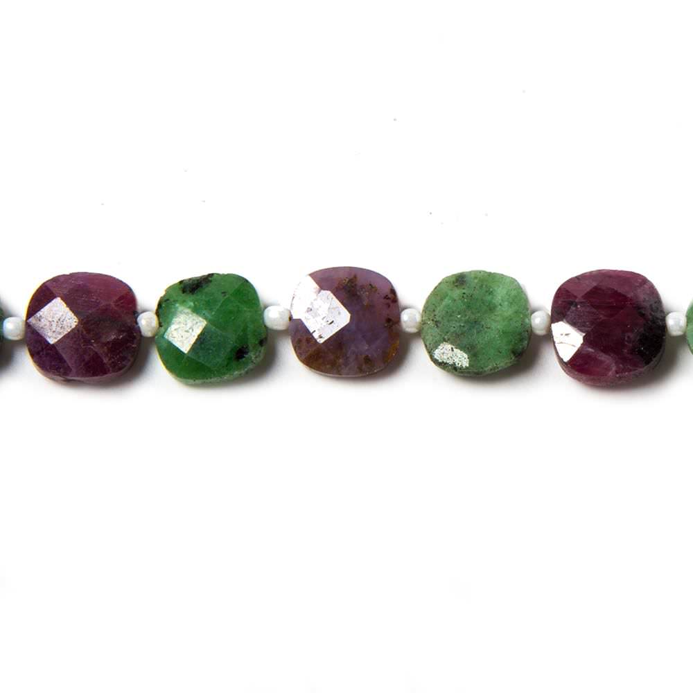 9.5-10.5mm Ruby in Zoisite faceted pillow beads 13.5 inch 29 pieces - Beadsofcambay.com