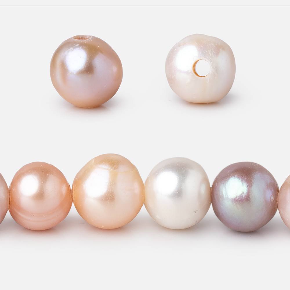 9.5-10.5mm Tri-Color Off Round Large Hole Freshwater Pearls 8 inch 22 Beads - Beadsofcambay.com