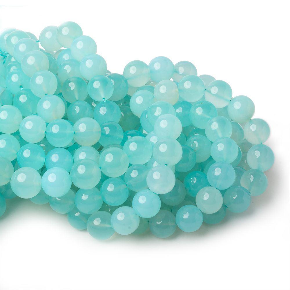9.5-10mm Aqua blue Chalcedony Plain Round beads 12 inch 30 pieces A - Beadsofcambay.com