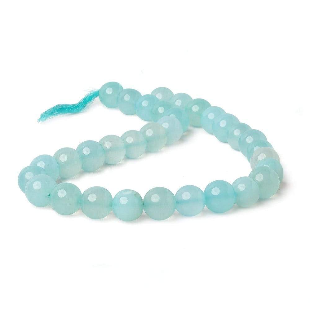 9.5-10mm Aqua blue Chalcedony Plain Round beads 12 inch 30 pieces A - Beadsofcambay.com