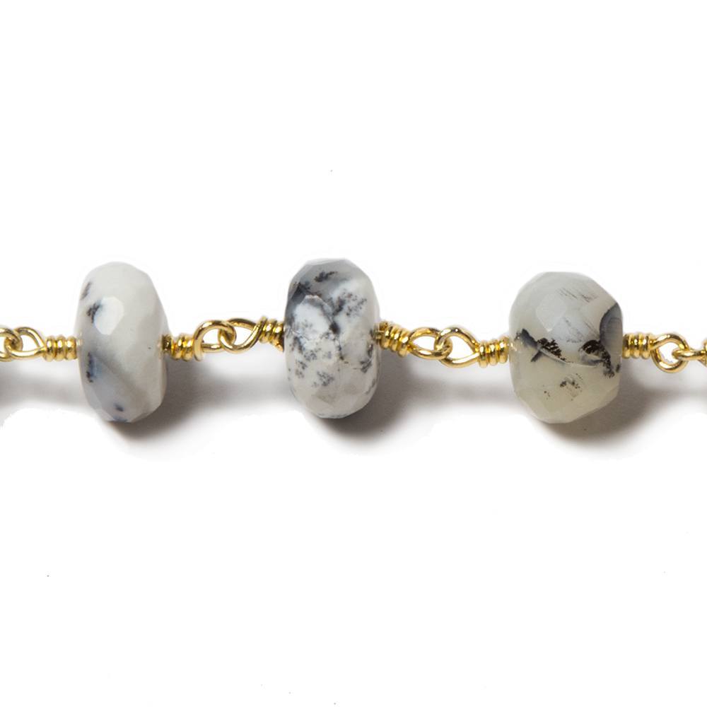 9.5-10mm Dendritic Opal faceted rondelle Gold plated Chain by the foot 23 pcs - Beadsofcambay.com