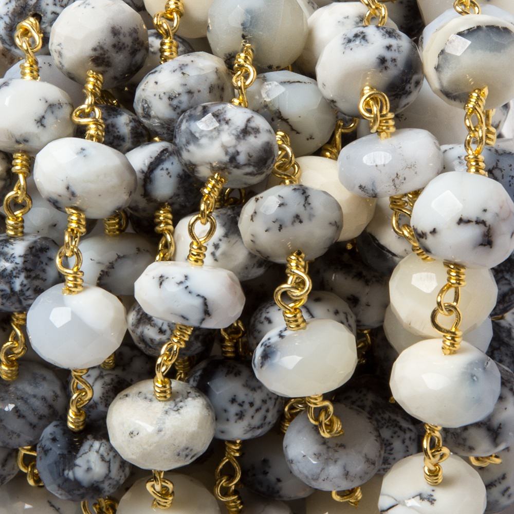 9.5-10mm Dendritic Opal faceted rondelle Gold plated Chain by the foot 23 pcs - Beadsofcambay.com