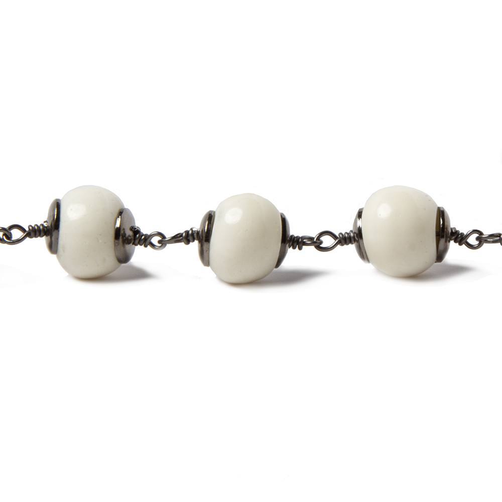 9.5-10mm Ox Bone Oxidized Silver Capped Chain by the foot 19 pcs - Beadsofcambay.com