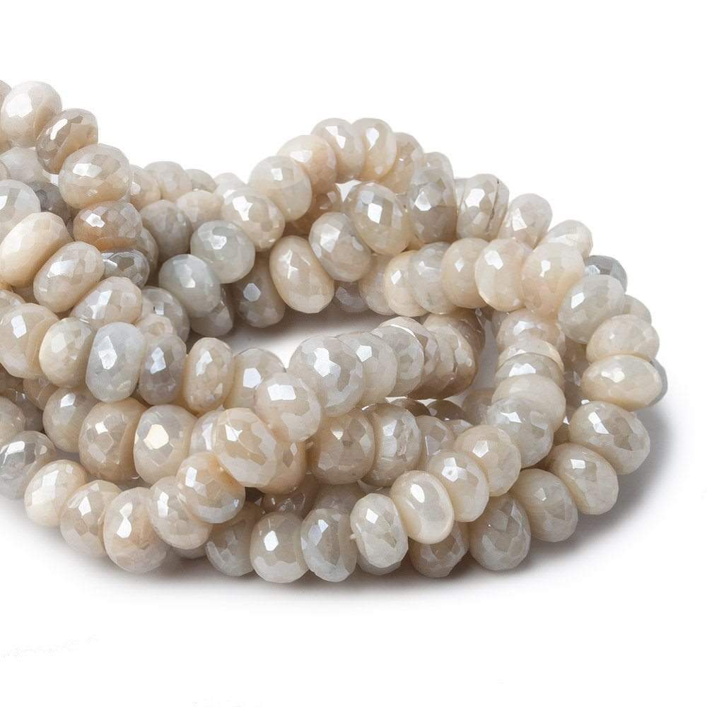 9.5-11mm Mystic Cream & Grey Moonstone faceted rondelle beads 13 inch 46 pieces A - Beadsofcambay.com