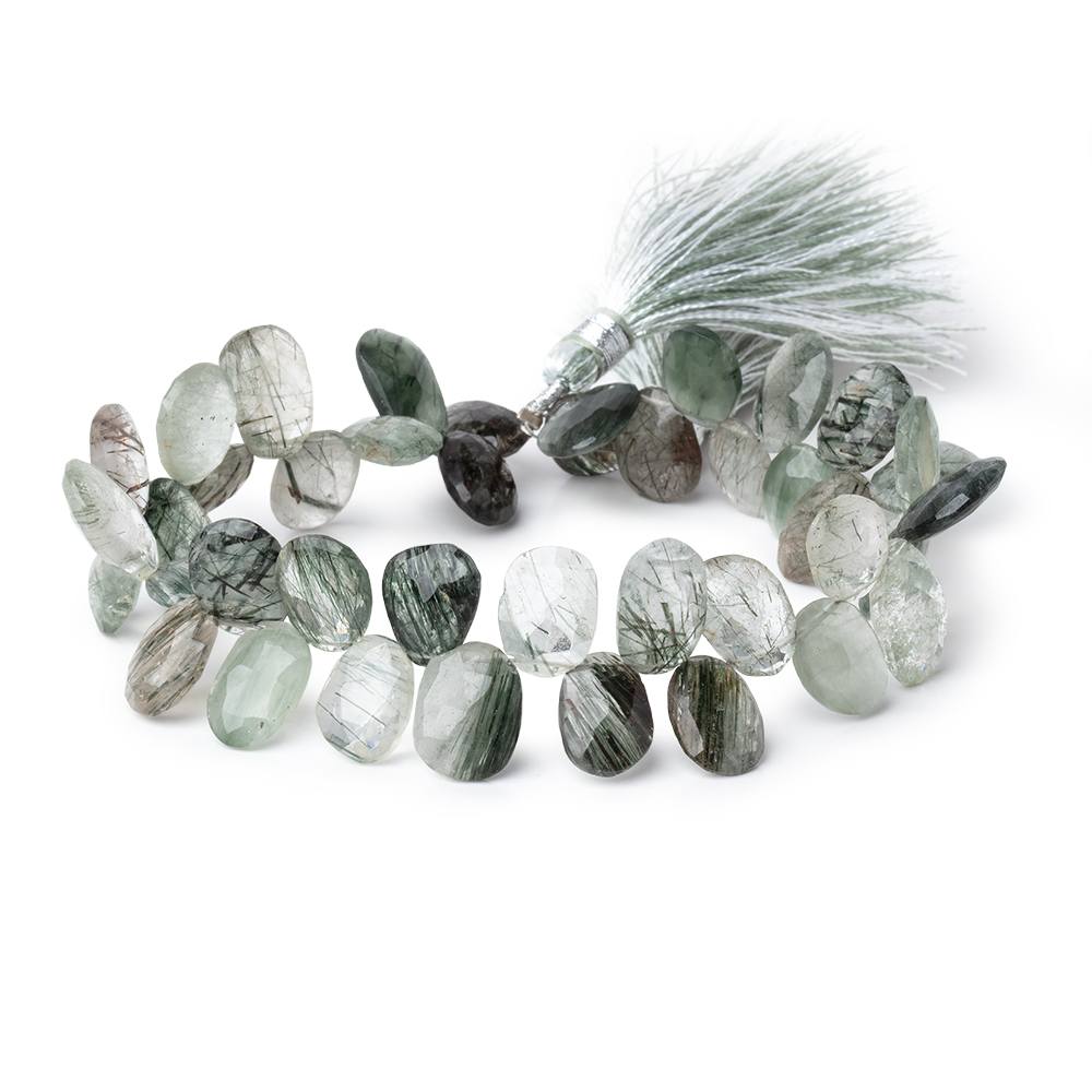 9.5-13mm Green Tourmalinated Quartz Faceted Freeform Beads 8 inch 43 pieces - Beadsofcambay.com
