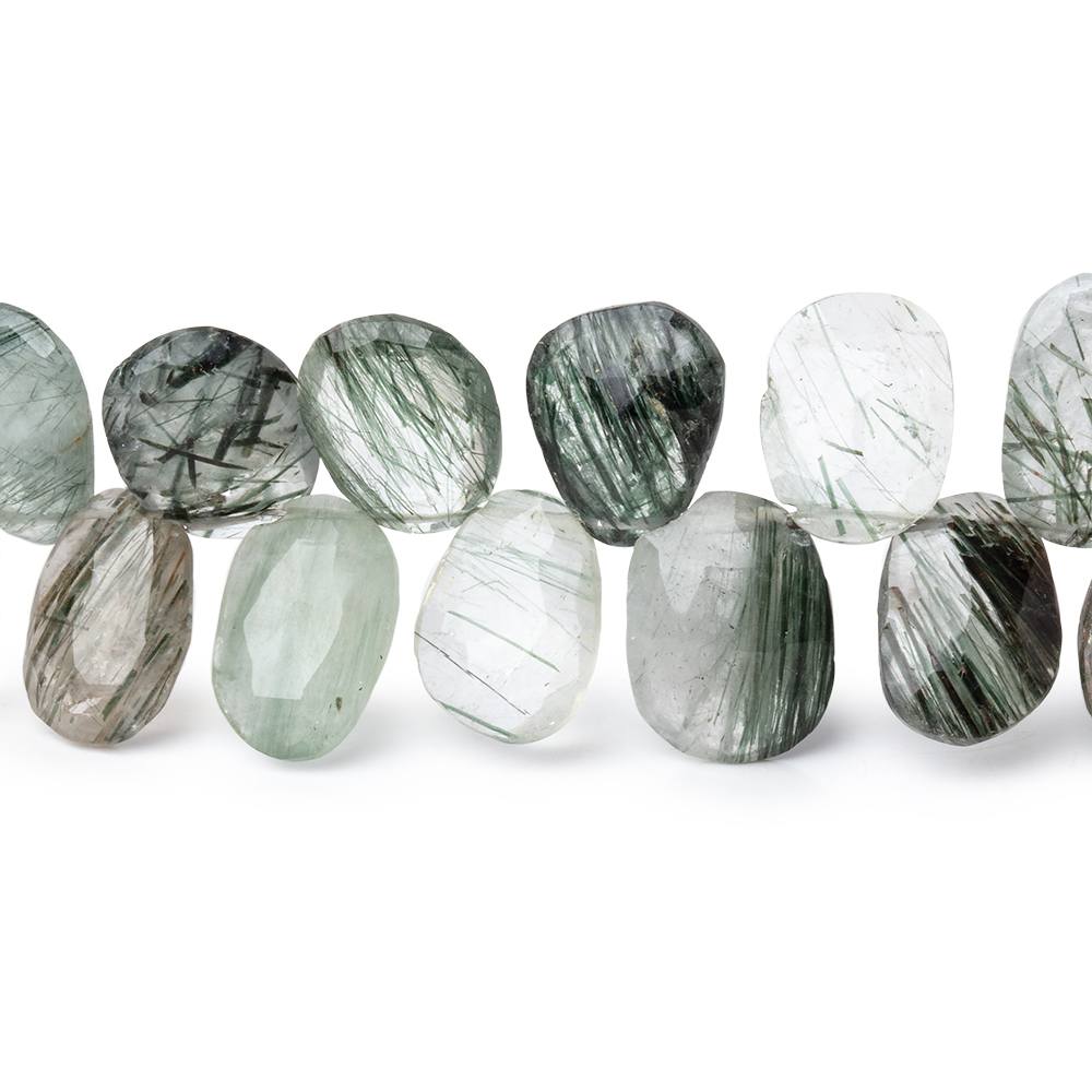 9.5-13mm Green Tourmalinated Quartz Faceted Freeform Beads 8 inch 43 pieces - Beadsofcambay.com