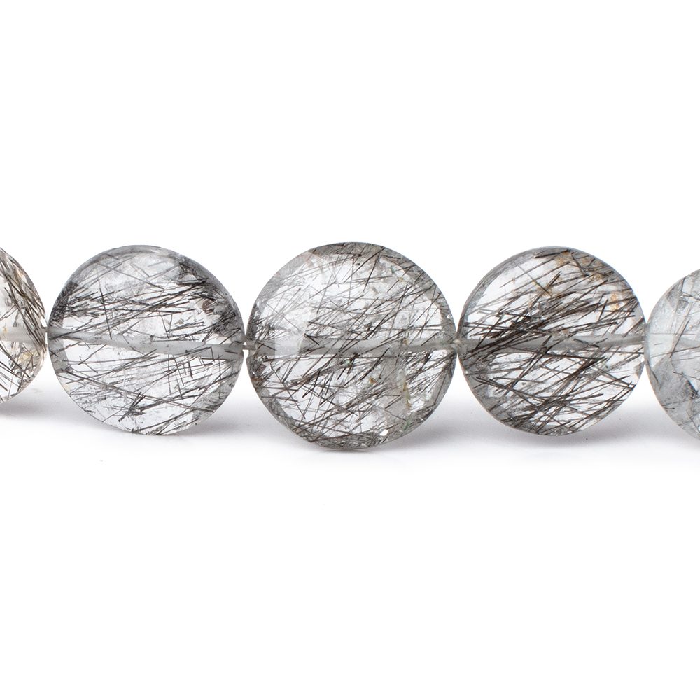 9.5-15mm Black Tourmalinated Quartz Faceted Coin Beads 8.5 inch 18 pieces - Beadsofcambay.com