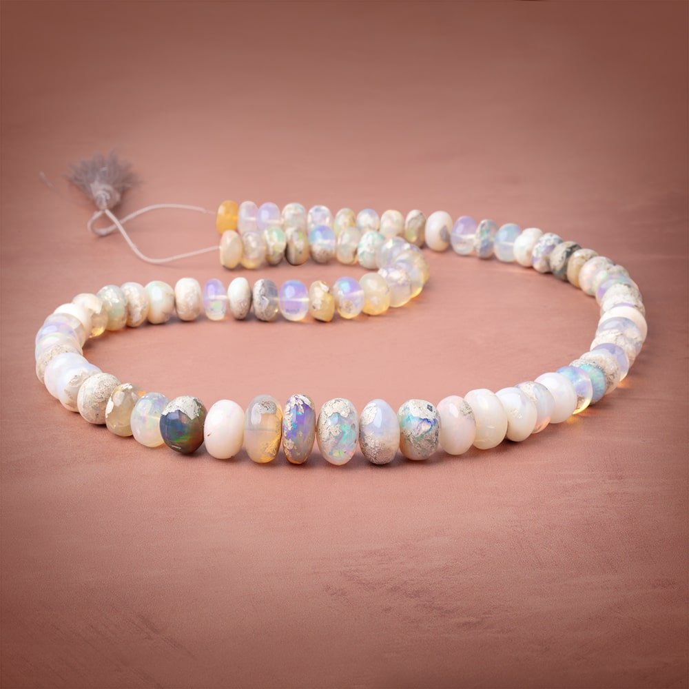9.5-15mm Ethiopian Opal with Matrix Plain Rondelle Beads 20 inch 75 pieces AA - Beadsofcambay.com