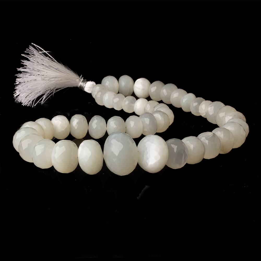 9.5mm - 21mm White Moonstone faceted rondelles 16 inch 43 beads A - Beadsofcambay.com