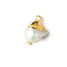9.5mm Gold Leafed White Round Freshwater Pearl Pendant Focal Bead 1 piece - Beadsofcambay.com