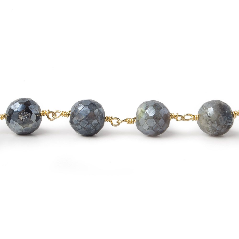 9.5mm Mystic Labradorite faceted round Gold plated Chain by the foot 18 pcs - Beadsofcambay.com