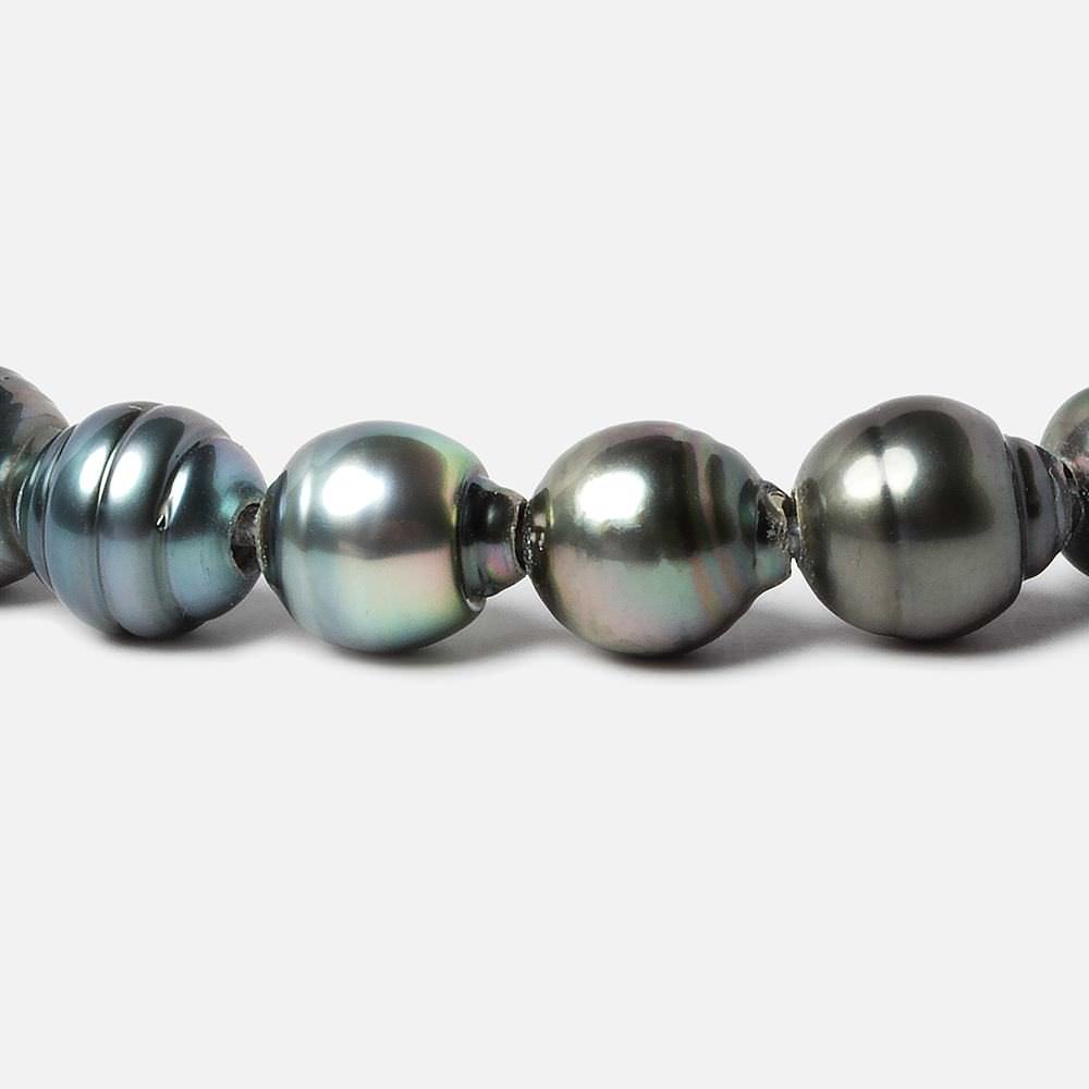 9.5mm Peacock Tahitian Ringed Saltwater Large Hole Pearls 9 pieces - Beadsofcambay.com