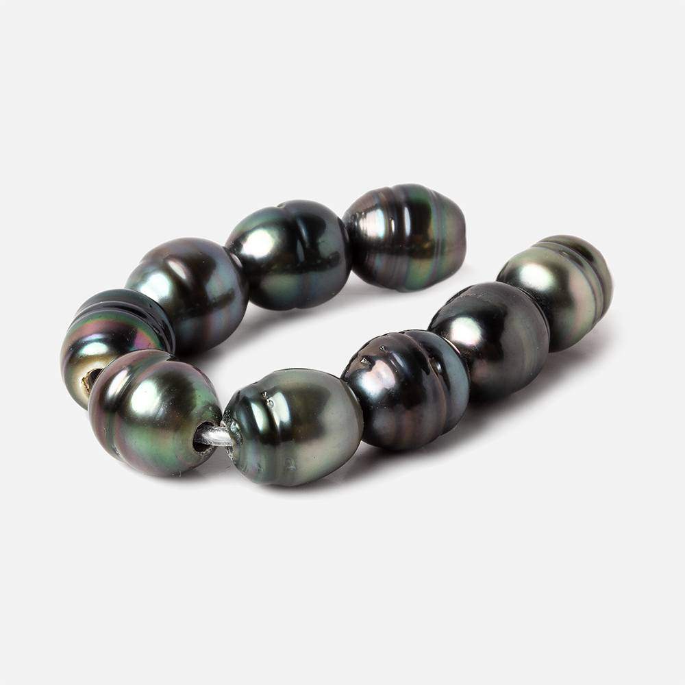 9.5mm Peacock Tahitian Ringed Saltwater Large Hole Pearls 9 pieces - Beadsofcambay.com