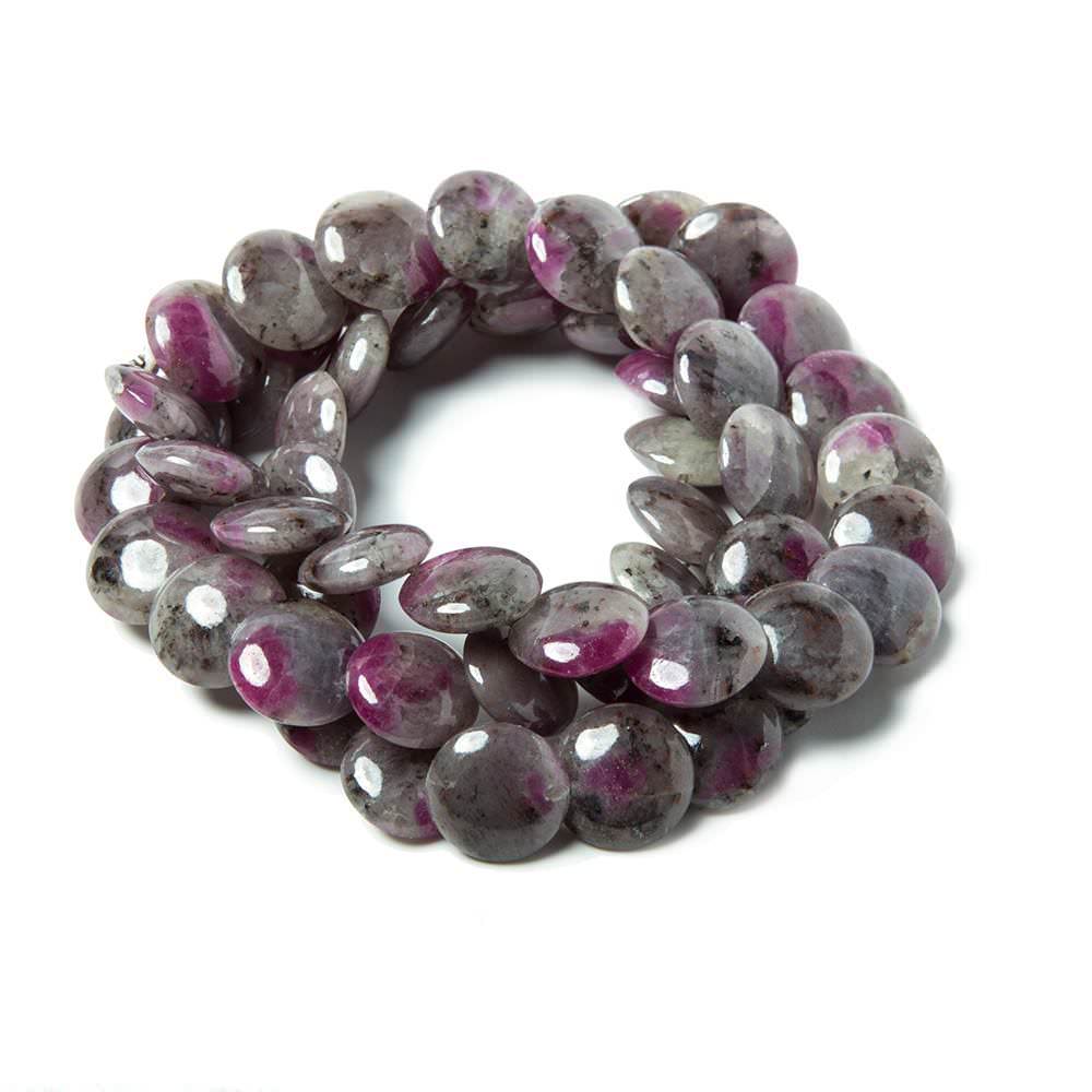 9.5mm Ruby in Marble Matrix plain coin overlapping beads 15 inches 54 pieces - Beadsofcambay.com
