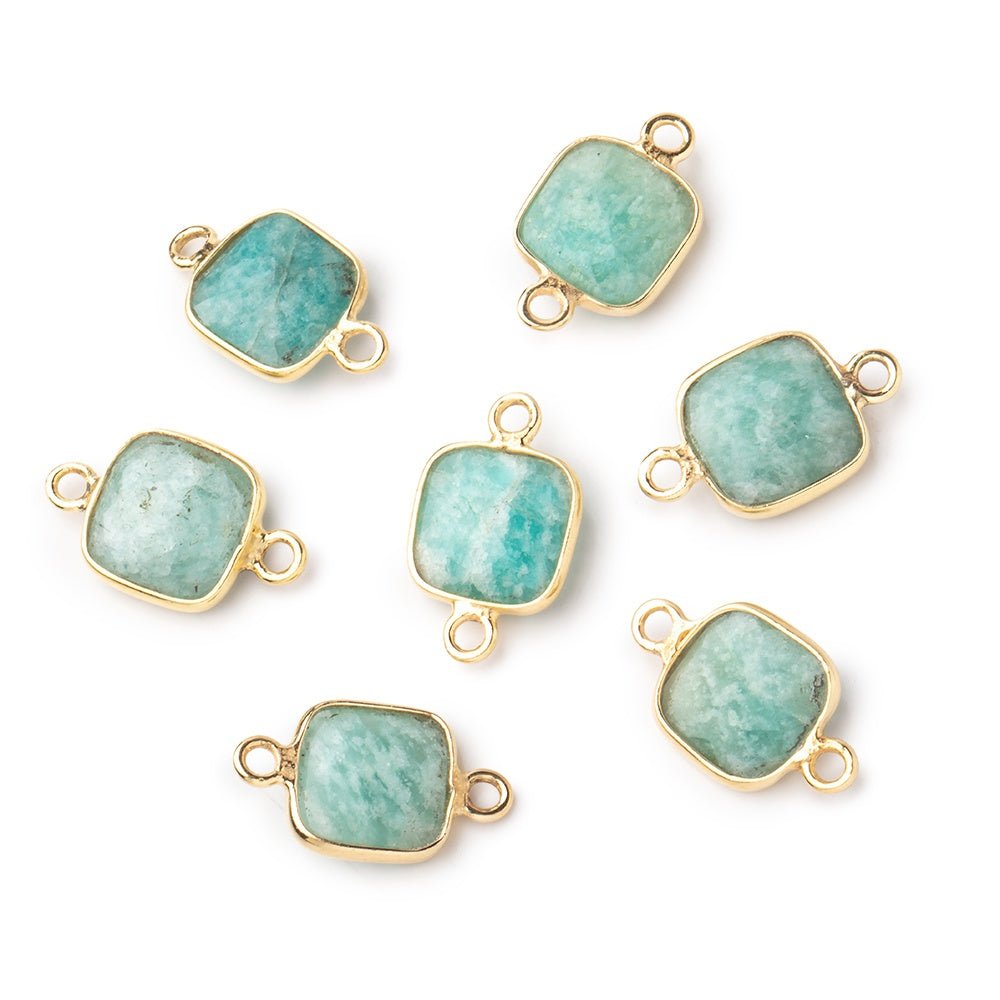 9.5mm Vermeil Bezel Amazonite Faceted Cushion Connectors 1 piece - Beadsofcambay.com