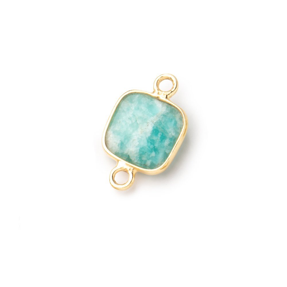 9.5mm Vermeil Bezel Amazonite Faceted Cushion Connectors 1 piece - Beadsofcambay.com