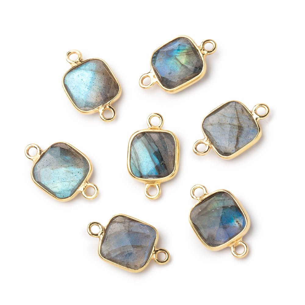 9.5mm Vermeil Bezel Labradorite Faceted Cushion Connectors 1 piece - Beadsofcambay.com