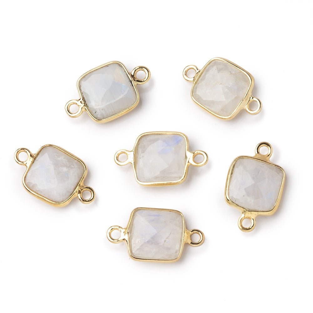 9.5mm Vermeil Bezel Rainbow Moonstone Faceted Cushion Connector 1 piece - Beadsofcambay.com