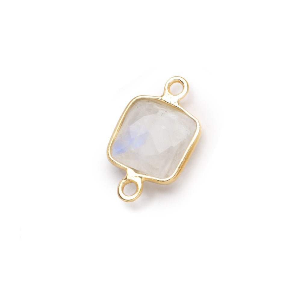 9.5mm Vermeil Bezel Rainbow Moonstone Faceted Cushion Connector 1 piece - Beadsofcambay.com