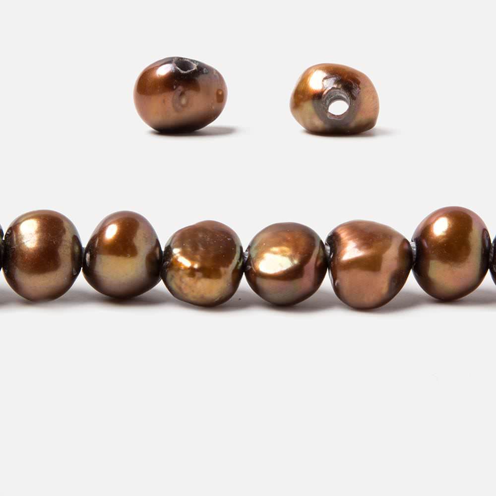 9.5x10.5-10x11.5mm Honey Brown Baroque 2.5mm large hole Pearls 15 in. 43 pcs - Beadsofcambay.com