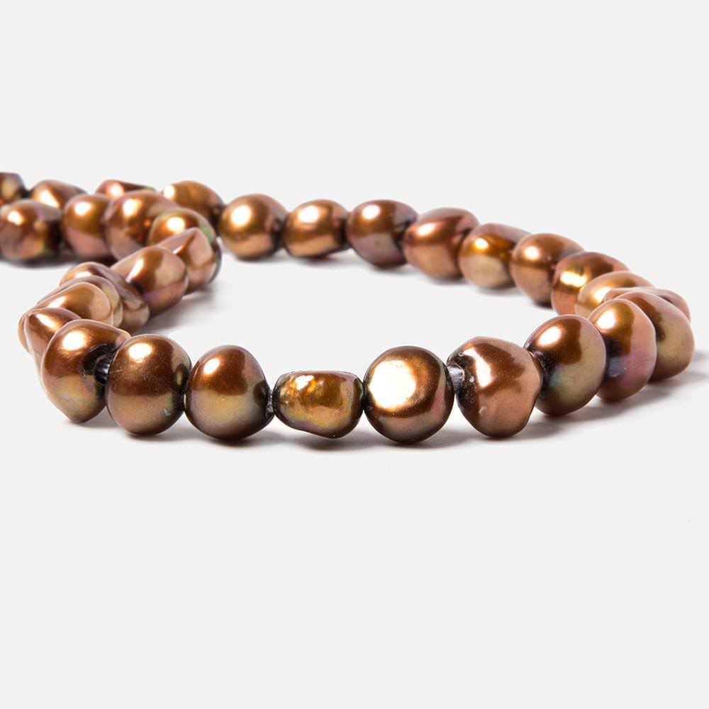 9.5x10.5-10x11.5mm Honey Brown Baroque 2.5mm large hole Pearls 15 in. 43 pcs - Beadsofcambay.com