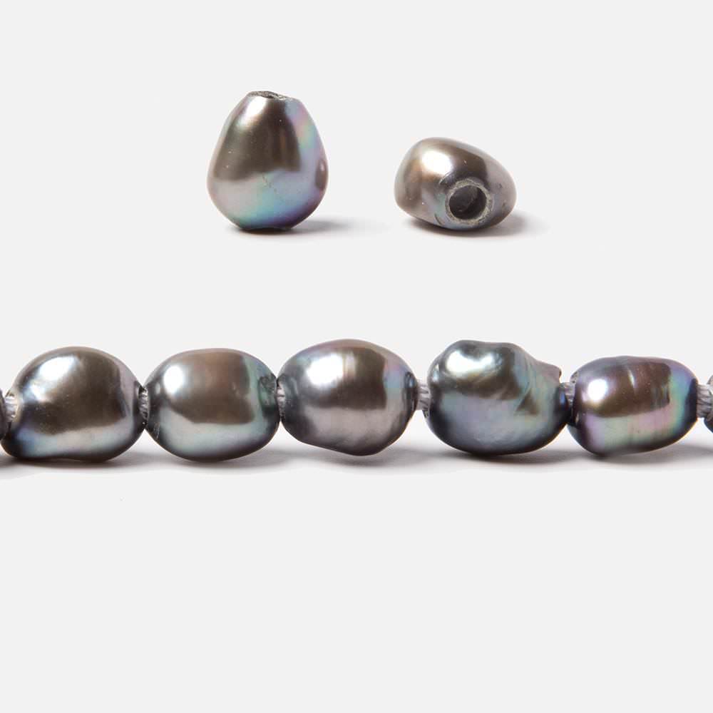 9.5x8-11x9mm Dark Mink Silver Baroque 2.5mm large hole Pearls 15 in. 39 pcs - Beadsofcambay.com