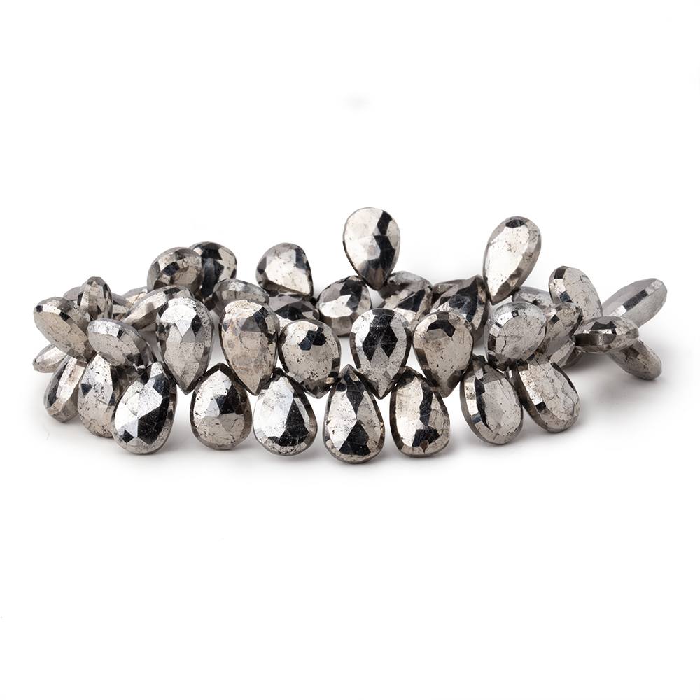 9.5x8-12.5x8mm White Pyrite faceted pear beads 8 inch 45 pieces - Beadsofcambay.com