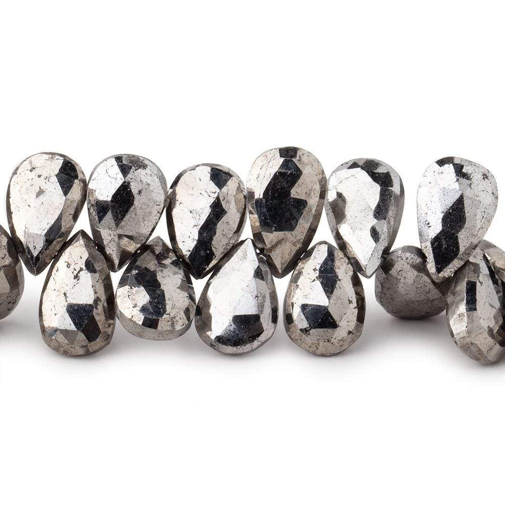 9.5x8-12.5x8mm White Pyrite faceted pear beads 8 inch 45 pieces - Beadsofcambay.com