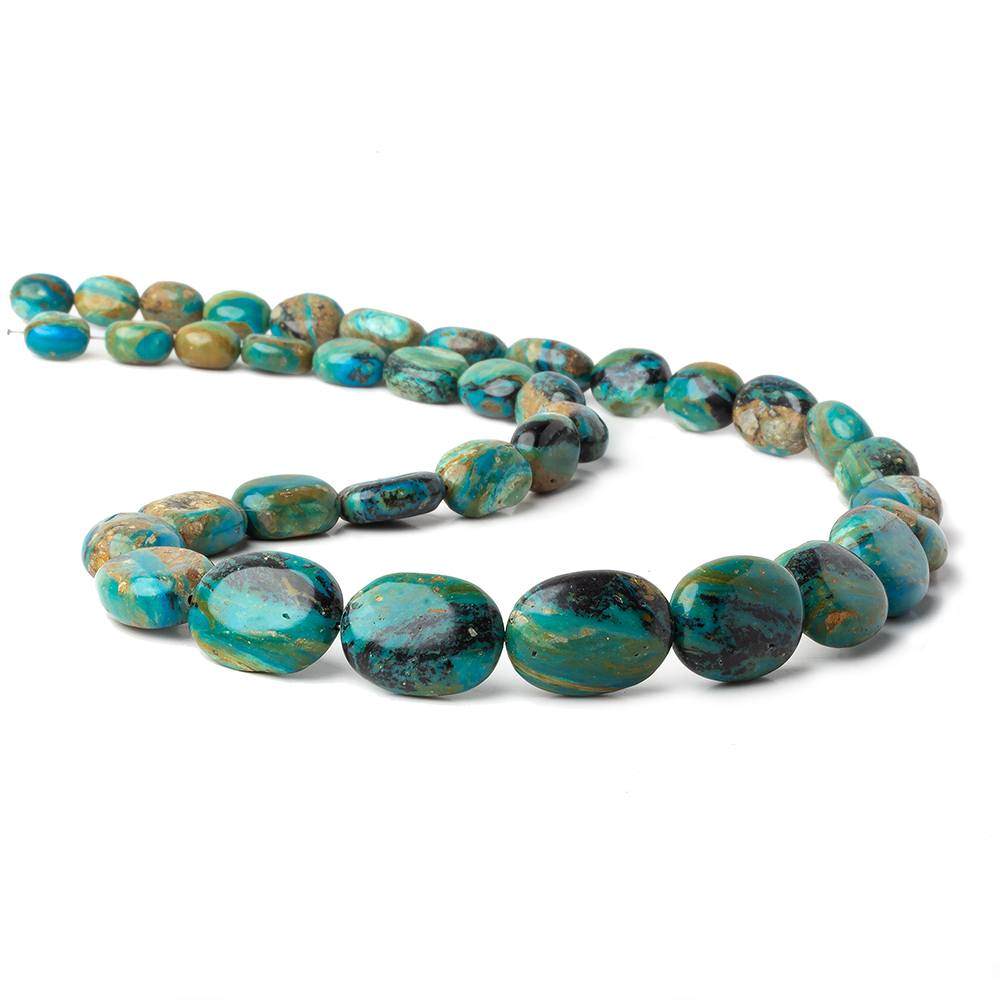 9.5x8.5-19.5x14.5mm Peruvian Blue Opal & Matrix plain oval nuggets 20 inch 37 beads AA - Beadsofcambay.com