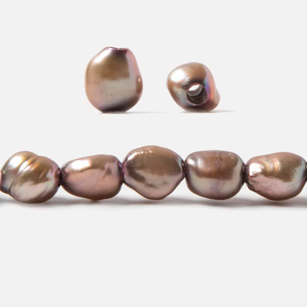9.5x9-11x9mm Rose' Mocha Brown Baroque 2.5mm large hole Pearls 15 in. 39 pcs - Beadsofcambay.com