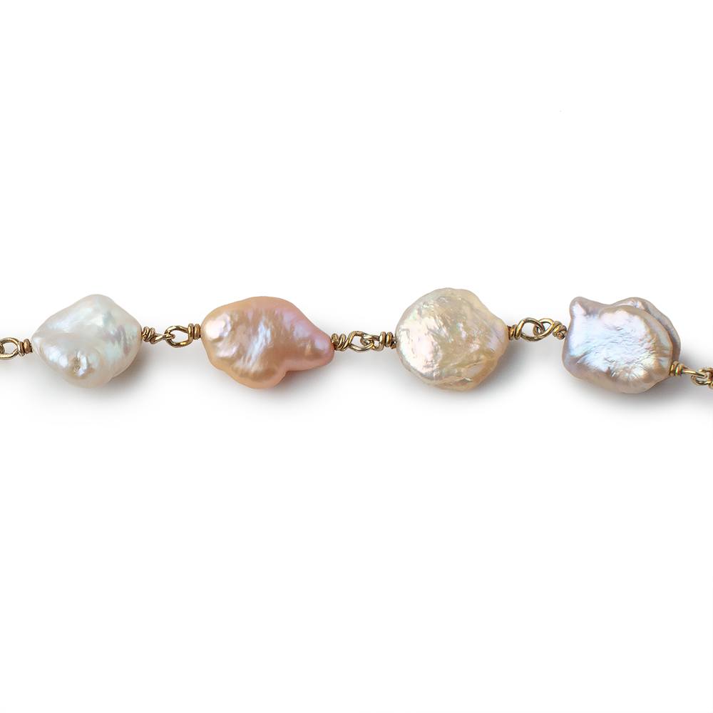 9.5x9.5-12x9mm Peach Keshi Pearls on Vermeil Chain by the Foot 17 pieces - Beadsofcambay.com