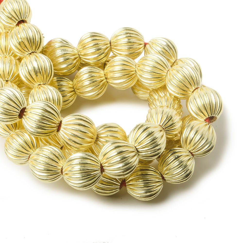 9mm 14kt Gold plated Copper Corrugated Beads 23 beads 8 inch - Beadsofcambay.com