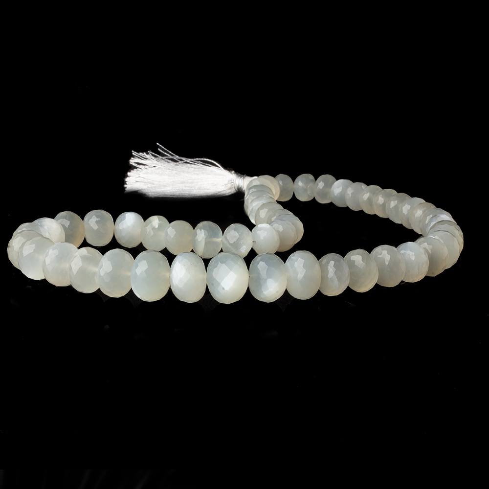 9mm - 14mm White Moonstone faceted rondelles 16 inch 48 beads A - Beadsofcambay.com