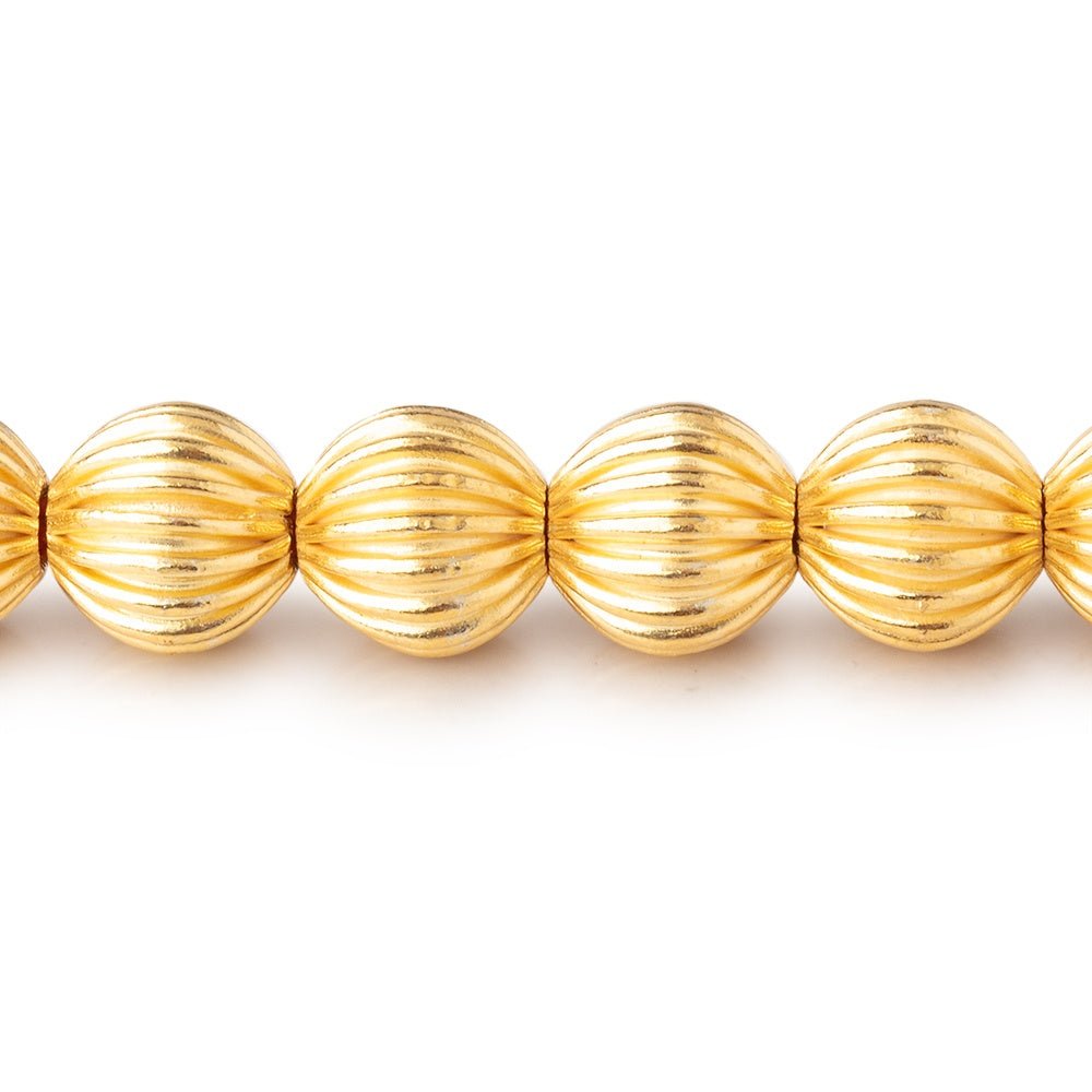 9mm 22kt Gold Plated Copper Corrugated Round Bead 8 inch 23 pieces - Beadsofcambay.com