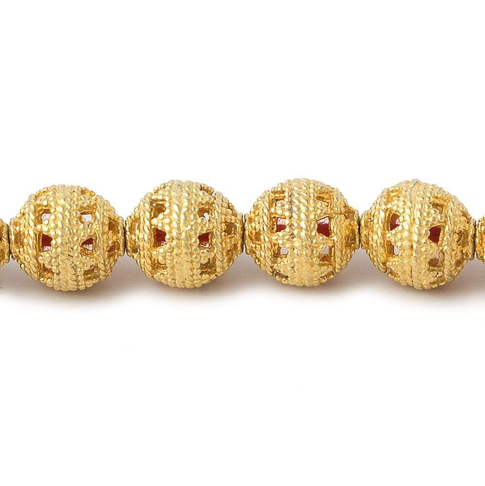 9mm 22kt Gold plated Filigree Ball Roval Bead 8 inch 21 pieces - Beadsofcambay.com