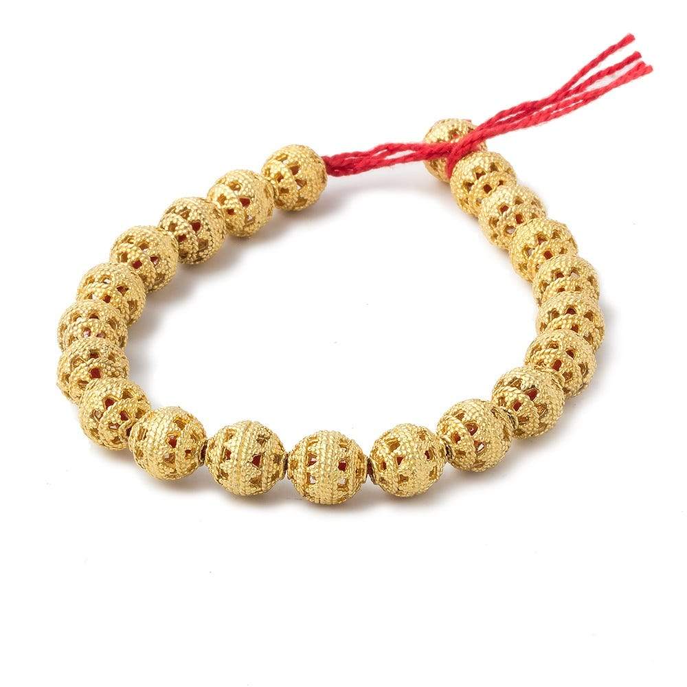 9mm 22kt Gold plated Filigree Ball Roval Bead 8 inch 21 pieces - Beadsofcambay.com