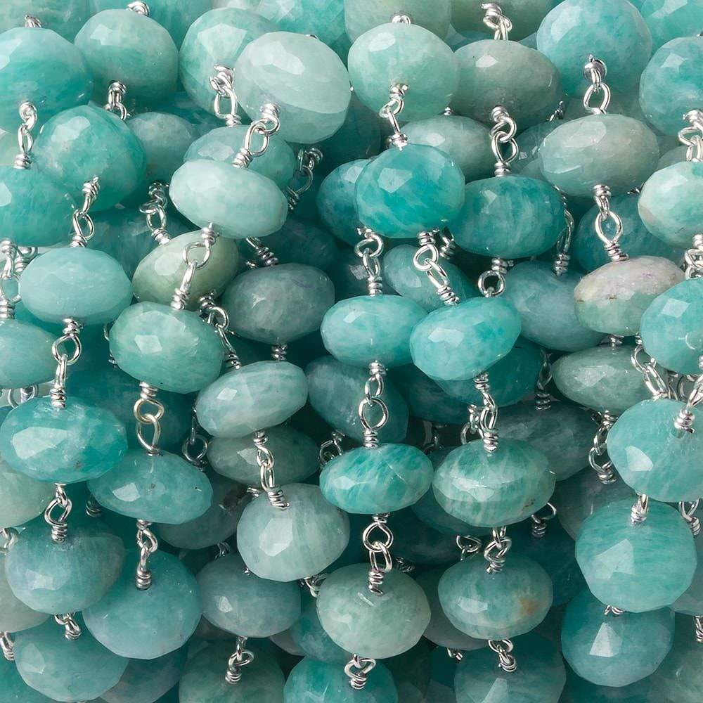 9mm Amazonite faceted Rondelle .925 Silver Chain by the foot 27 beads - Beadsofcambay.com