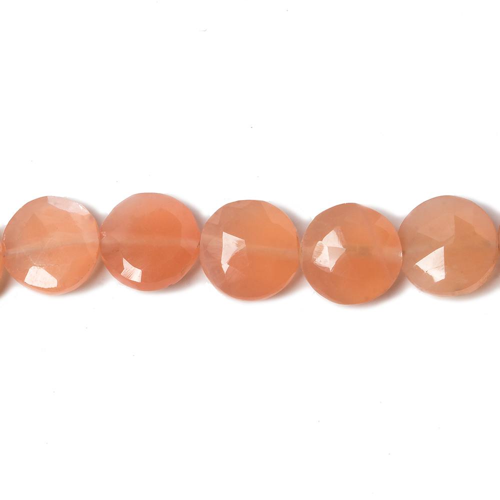 9mm Angel Skin Peach Moonstone faceted coin beads 8 inch 23 pieces - Beadsofcambay.com